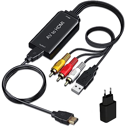 AMANKA RCA auf HDMI Adapter,Konverter AV zu HDMI mit Cinch Kabel und HDMI Kabel HD 1080P 3RCA CVBS Composite to HDMI Video Audio Adapter Unterstützung PAL/NTSC für TV DVD PS2 PS3 VHS Wii BlueRay von AMANKA