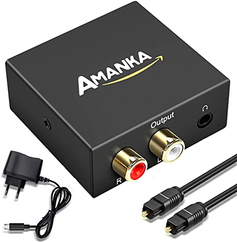 Audio Konverter Wandler Digital,AMANKA Toslink und Koaxial zu Analog (Cinch und 3,5mm Klinke) mit Netzteil 5V/DC und Toslink kabel - Schwarz von AMANKA
