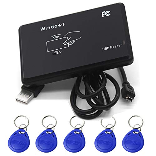 AMAO 125KHz RFID Reader ID Kartenlesegerät Berührungslose 14443A Kartenleser Card Reader mit USB Schnittstelle + 5pcs EM4100 / TK4100 Key fobs von AMAO
