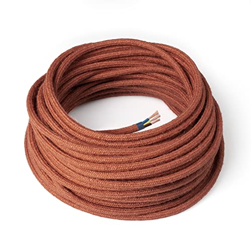 Amarcords - Textilkabel für Lampen BACKSTEIN, rund, Jute, 5 Meter, mit Erdung 3x0,75 - Stoffkabel mit farbigem vintage Stoff überzogen für Kronleuchter, Wandlampen und Lampenschirme Amarcords - Textilkabel für Lampen BACKSTEIN, rund, Jute, 5 Meter, mit Erdung 3x0,75 - Stoffkabel mit farbigem vintage Stoff überzogen für Kronleuchter, Wandlampen und Lampenschirme von AMARCORDS