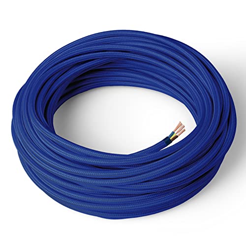 Amarcords - Textilkabel für Lampen BLAU, rund, Seide, 5 Meter, mit Erdung 3x0,75 - Stoffkabel mit farbigem vintage Stoff überzogen für Kronleuchter, Wandlampen und Lampenschirme Amarcords - Textilkabel für Lampen BLAU, rund, Seide, 5 Meter, mit Erdung 3x0,75 - Stoffkabel mit farbigem vintage Stoff überzogen für Kronleuchter, Wandlampen und Lampenschirme von AMARCORDS