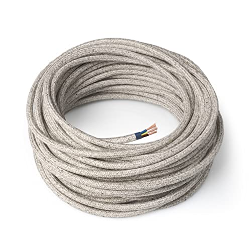 Amarcords - Textilkabel für Lampen CANVAS BEIGE, rund, Leinen, 1 Meter, mit Erdung 3x0,75 - Stoffkabel mit farbigem vintage Stoff überzogen für Kronleuchter, Wandlampen und Lampenschirme von AMARCORDS