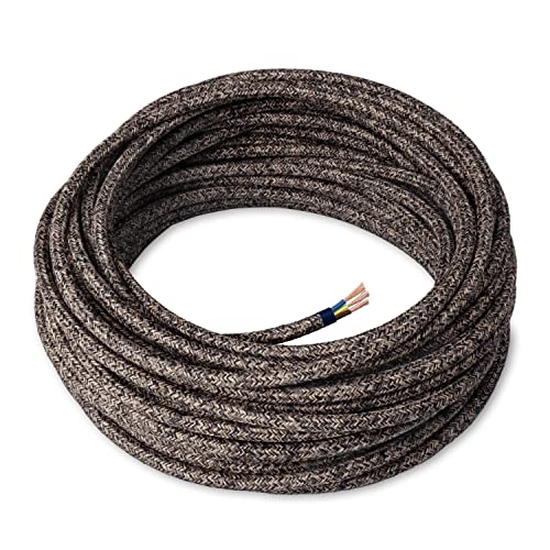 Amarcords - Textilkabel für Lampen CANVAS BRAUN, rund, Leinen, 1 Meter, mit Erdung 3x0,75 - Stoffkabel mit farbigem vintage Stoff überzogen für Kronleuchter, Wandlampen und Lampenschirme Amarcords - Textilkabel für Lampen CANVAS BRAUN, rund, Leinen, 1 Meter, mit Erdung 3x0,75 - Stoffkabel mit farbigem vintage Stoff überzogen für Kronleuchter, Wandlampen und Lampenschirme von AMARCORDS
