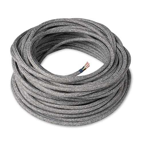 Amarcords - Textilkabel für Lampen CANVAS HELLGRAU, rund, Leinen, 3 Meter, mit Erdung 3x0,75 - Stoffkabel mit farbigem vintage Stoff überzogen für Kronleuchter, Wandlampen und Lampenschirme Amarcords - Textilkabel für Lampen CANVAS HELLGRAU, rund, Leinen, 3 Meter, mit Erdung 3x0,75 - Stoffkabel mit farbigem vintage Stoff überzogen für Kronleuchter, Wandlampen und Lampenschirme von AMARCORDS