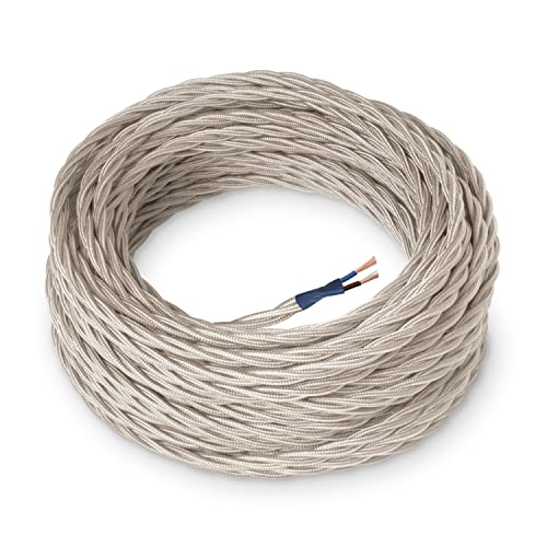 Amarcords - Textilkabel für Lampen ELFENBEIN, geflochten, Seide, 20 Meter, mit 2 Leiter 2x0,75 - Stoffkabel mit farbigem vintage Stoff überzogen für Kronleuchter, Wandlampen und Lampenschirme Amarcords - Textilkabel für Lampen ELFENBEIN, geflochten, Seide, 20 Meter, mit 2 Leiter 2x0,75 - Stoffkabel mit farbigem vintage Stoff überzogen für Kronleuchter, Wandlampen und Lampenschirme von AMARCORDS