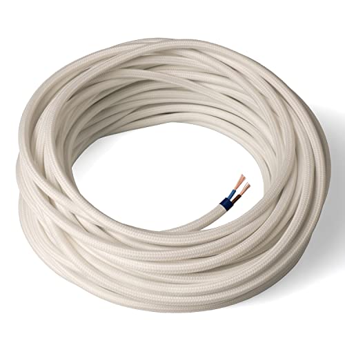 Amarcords - Textilkabel für Lampen ELFENBEIN, rund, Seide, 5 Meter, mit 2 Leiter 2x0,75 - Stoffkabel mit farbigem vintage Stoff überzogen für Kronleuchter, Wandlampen und Lampenschirme Amarcords - Textilkabel für Lampen ELFENBEIN, rund, Seide, 5 Meter, mit 2 Leiter 2x0,75 - Stoffkabel mit farbigem vintage Stoff überzogen für Kronleuchter, Wandlampen und Lampenschirme von AMARCORDS