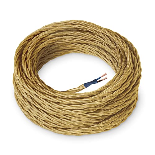 Amarcords - Textilkabel für Lampen GOLD, geflochten, Seide, 10 Meter, mit 2 Leiter 2x0,75 - Stoffkabel mit farbigem vintage Stoff überzogen für Kronleuchter, Wandlampen und Lampenschirme Amarcords - Textilkabel für Lampen GOLD, geflochten, Seide, 10 Meter, mit 2 Leiter 2x0,75 - Stoffkabel mit farbigem vintage Stoff überzogen für Kronleuchter, Wandlampen und Lampenschirme von AMARCORDS