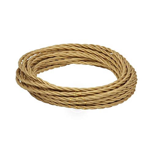 Amarcords - Textilkabel für Lampen GOLD, geflochten, Seide, 5 Meter, mit 2 Leiter 2x0,75 - Stoffkabel mit farbigem vintage Stoff überzogen für Kronleuchter, Wandlampen und Lampenschirme Amarcords - Textilkabel für Lampen GOLD, geflochten, Seide, 5 Meter, mit 2 Leiter 2x0,75 - Stoffkabel mit farbigem vintage Stoff überzogen für Kronleuchter, Wandlampen und Lampenschirme von AMARCORDS