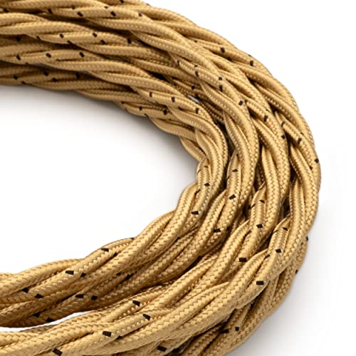 Amarcords - Textilkabel für Lampen GOLD, geflochten, Seide, 5 Meter, mit Erdung 3x0,75 - Stoffkabel mit farbigem vintage Stoff überzogen für Kronleuchter, Wandlampen und Lampenschirme Amarcords - Textilkabel für Lampen GOLD, geflochten, Seide, 5 Meter, mit Erdung 3x0,75 - Stoffkabel mit farbigem vintage Stoff überzogen für Kronleuchter, Wandlampen und Lampenschirme von AMARCORDS