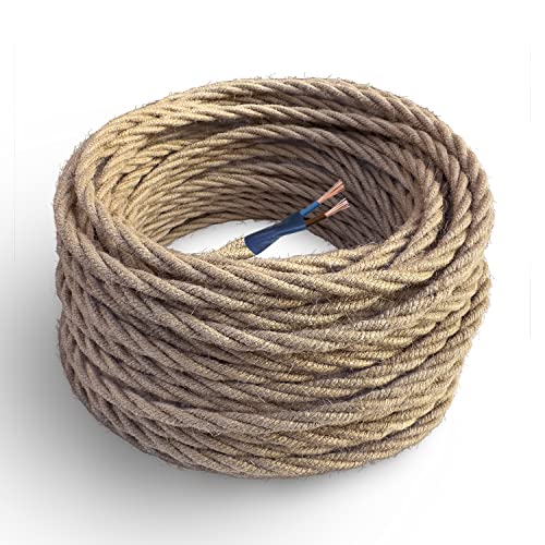 Amarcords - Textilkabel für Lampen JUTE, geflochten, Jute, 20 Meter, mit 2 Leiter 2x0,75 - Stoffkabel mit farbigem vintage Stoff überzogen für Kronleuchter, Wandlampen und Lampenschirme von AMARCORDS