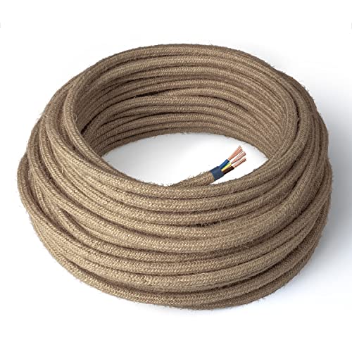 Amarcords - Textilkabel für Lampen JUTE, rund, Jute, 1 Meter, mit Erdung 3x0,75 - Stoffkabel mit farbigem vintage Stoff überzogen für Kronleuchter, Wandlampen und Lampenschirme Amarcords - Textilkabel für Lampen JUTE, rund, Jute, 1 Meter, mit Erdung 3x0,75 - Stoffkabel mit farbigem vintage Stoff überzogen für Kronleuchter, Wandlampen und Lampenschirme von AMARCORDS