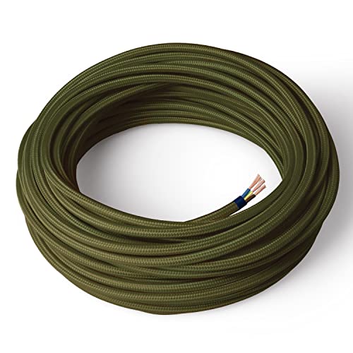 Amarcords - Textilkabel für Lampen KHAKI, rund, Seide, 10 Meter, mit Erdung 3x0,75 - Stoffkabel mit farbigem vintage Stoff überzogen für Kronleuchter, Wandlampen und Lampenschirme Amarcords - Textilkabel für Lampen KHAKI, rund, Seide, 10 Meter, mit Erdung 3x0,75 - Stoffkabel mit farbigem vintage Stoff überzogen für Kronleuchter, Wandlampen und Lampenschirme von AMARCORDS