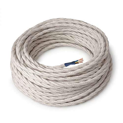Amarcords - Textilkabel für Lampen LABRADOR, geflochten, Leinen, 10 Meter, mit Erdung 3x0,75 - Stoffkabel mit farbigem vintage Stoff überzogen für Kronleuchter, Wandlampen und Lampenschirme Amarcords - Textilkabel für Lampen LABRADOR, geflochten, Leinen, 10 Meter, mit Erdung 3x0,75 - Stoffkabel mit farbigem vintage Stoff überzogen für Kronleuchter, Wandlampen und Lampenschirme von AMARCORDS