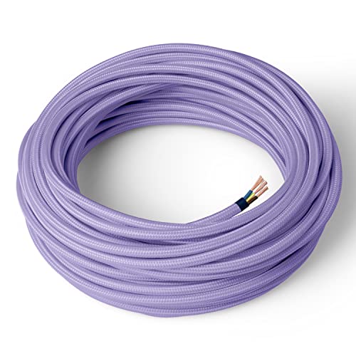 Amarcords - Textilkabel für Lampen LAVENDEL, rund, Seide, 30 Meter, mit Erdung 3x0,75 - Stoffkabel mit farbigem vintage Stoff überzogen für Kronleuchter, Wandlampen und Lampenschirme von AMARCORDS