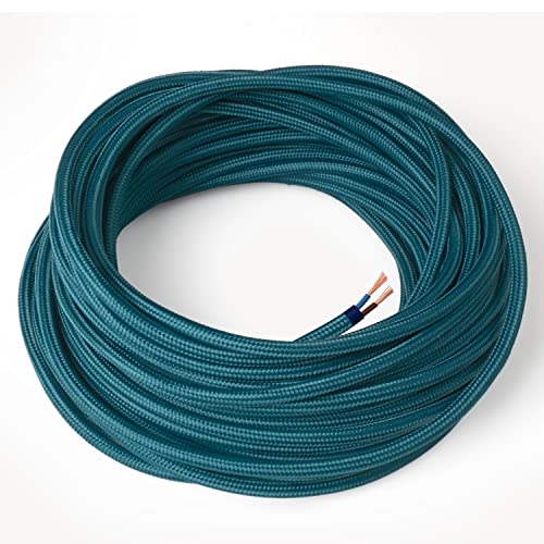 Amarcords - Textilkabel für Lampen PETROLEUM, rund, Seide, 30 Meter, mit 2 Leiter 2x0,75 - Stoffkabel mit farbigem vintage Stoff überzogen für Kronleuchter, Wandlampen und Lampenschirme Amarcords - Textilkabel für Lampen PETROLEUM, rund, Seide, 30 Meter, mit 2 Leiter 2x0,75 - Stoffkabel mit farbigem vintage Stoff überzogen für Kronleuchter, Wandlampen und Lampenschirme von AMARCORDS