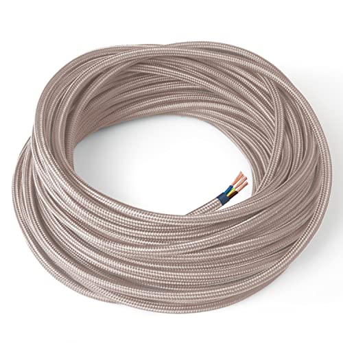 Amarcords - Elektrisches Textilkabel, Farbe: Puder, rund, Seide, 1 Meter, geerdet, 3 x 0,75 mm - Mit farbigem Vintage-Stoff überzogenes Kabel für Lampen, Kronleuchter, Wandleuchten und Nachttischlampen Amarcords - Elektrisches Textilkabel, Farbe: Puder, rund, Seide, 1 Meter, geerdet, 3 x 0,75 mm - Mit farbigem Vintage-Stoff überzogenes Kabel für Lampen, Kronleuchter, Wandleuchten und Nachttischlampen von AMARCORDS