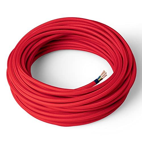 Amarcords - Textilkabel für Lampen ROT, rund, Seide, 50 Meter, mit Erdung 3x0,75 - Stoffkabel mit farbigem vintage Stoff überzogen für Kronleuchter, Wandlampen und Lampenschirme Amarcords - Textilkabel für Lampen ROT, rund, Seide, 50 Meter, mit Erdung 3x0,75 - Stoffkabel mit farbigem vintage Stoff überzogen für Kronleuchter, Wandlampen und Lampenschirme von AMARCORDS