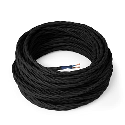 Amarcords - Textilkabel für Lampen SCHWARZ, geflochten, Baumwolle, 30 Meter, mit 2 Leiter 2x0,75 - Stoffkabel mit farbigem vintage Stoff überzogen für Kronleuchter, Wandlampen und Lampenschirme Amarcords - Textilkabel für Lampen SCHWARZ, geflochten, Baumwolle, 30 Meter, mit 2 Leiter 2x0,75 - Stoffkabel mit farbigem vintage Stoff überzogen für Kronleuchter, Wandlampen und Lampenschirme von AMARCORDS