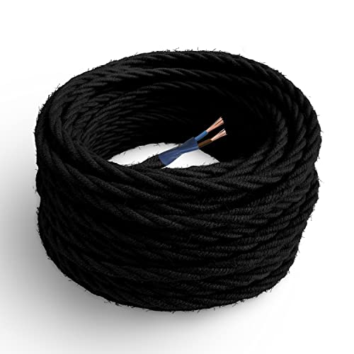 Amarcords - Textilkabel für Lampen SCHWARZ, geflochten, Jute, 5 Meter, mit 2 Leiter 2x0,75 - Stoffkabel mit farbigem vintage Stoff überzogen für Kronleuchter, Wandlampen und Lampenschirme Amarcords - Textilkabel für Lampen SCHWARZ, geflochten, Jute, 5 Meter, mit 2 Leiter 2x0,75 - Stoffkabel mit farbigem vintage Stoff überzogen für Kronleuchter, Wandlampen und Lampenschirme von AMARCORDS