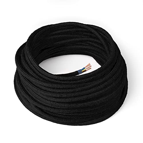 Amarcords - Elektrisches Textilkabel, Farbe: Schwarz, rund, Jute, 1 Meter, geerdet, 3 x 0,75 mm - Mit farbigem Vintage-Stoff überzogenes Kabel für Lampen, Kronleuchter, Wandleuchten und Nachttischlampen Amarcords - Elektrisches Textilkabel, Farbe: Schwarz, rund, Jute, 1 Meter, geerdet, 3 x 0,75 mm - Mit farbigem Vintage-Stoff überzogenes Kabel für Lampen, Kronleuchter, Wandleuchten und Nachttischlampen von AMARCORDS
