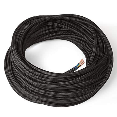 Amarcords - Textilkabel für Lampen SCHWARZ, rund, Seide, 30 Meter, mit Erdung 3x0,75 - Stoffkabel mit farbigem vintage Stoff überzogen für Kronleuchter, Wandlampen und Lampenschirme Amarcords - Textilkabel für Lampen SCHWARZ, rund, Seide, 30 Meter, mit Erdung 3x0,75 - Stoffkabel mit farbigem vintage Stoff überzogen für Kronleuchter, Wandlampen und Lampenschirme von AMARCORDS