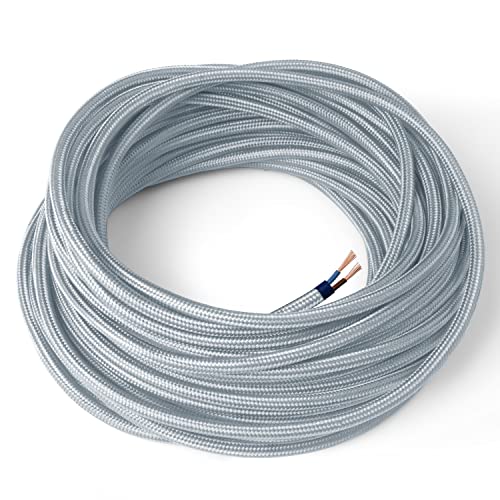 Amarcords - Textilkabel für Lampen SILBER, rund, Seide, 3 Meter, mit 2 Leiter 2x0,75 - Stoffkabel mit farbigem vintage Stoff überzogen für Kronleuchter, Wandlampen und Lampenschirme Amarcords - Textilkabel für Lampen SILBER, rund, Seide, 3 Meter, mit 2 Leiter 2x0,75 - Stoffkabel mit farbigem vintage Stoff überzogen für Kronleuchter, Wandlampen und Lampenschirme von AMARCORDS