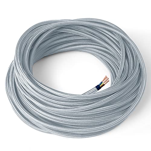 Amarcords - Textilkabel für Lampen SILBER, rund, Seide, 3 Meter, mit Erdung 3x0,75 - Stoffkabel mit farbigem vintage Stoff überzogen für Kronleuchter, Wandlampen und Lampenschirme Amarcords - Textilkabel für Lampen SILBER, rund, Seide, 3 Meter, mit Erdung 3x0,75 - Stoffkabel mit farbigem vintage Stoff überzogen für Kronleuchter, Wandlampen und Lampenschirme von AMARCORDS