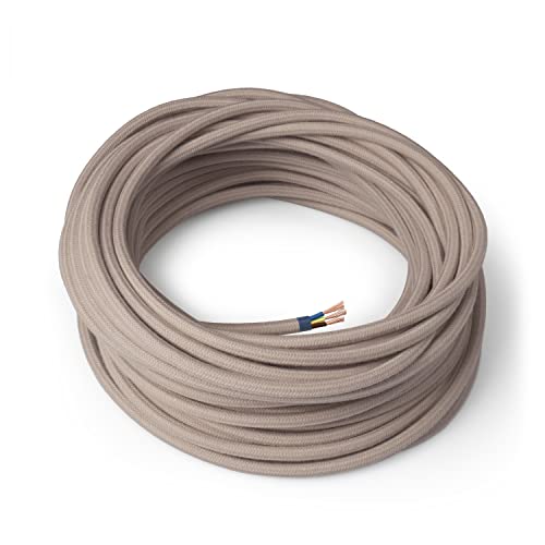 Amarcords - Elektrisches Textilkabel, Farbe: Taupe, rund, Hanf, 3 Meter, geerdet, 3 x 0,75 mm - Mit farbigem Vintage-Stoff überzogenes Kabel für Lampen, Kronleuchter, Wandleuchten und Nachttischlampen Amarcords - Elektrisches Textilkabel, Farbe: Taupe, rund, Hanf, 3 Meter, geerdet, 3 x 0,75 mm - Mit farbigem Vintage-Stoff überzogenes Kabel für Lampen, Kronleuchter, Wandleuchten und Nachttischlampen von AMARCORDS