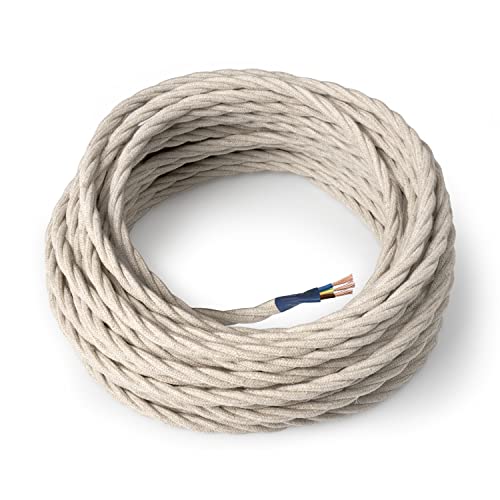 Amarcords - Textilkabel für Lampen TUFF, geflochten, Hanf, 5 Meter, mit Erdung 3x0,75 - Stoffkabel mit farbigem vintage Stoff überzogen für Kronleuchter, Wandlampen und Lampenschirme Amarcords - Textilkabel für Lampen TUFF, geflochten, Hanf, 5 Meter, mit Erdung 3x0,75 - Stoffkabel mit farbigem vintage Stoff überzogen für Kronleuchter, Wandlampen und Lampenschirme von AMARCORDS