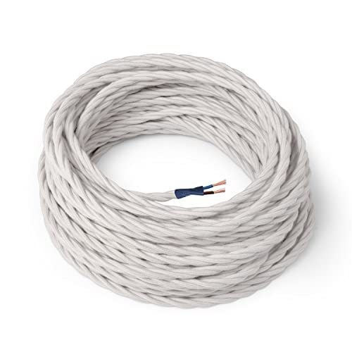 Amarcords - Textilkabel für Lampen WEISS, geflochten, Baumwolle, 20 Meter, mit 2 Leiter 2x0,75 - Stoffkabel mit farbigem vintage Stoff überzogen für Kronleuchter, Wandlampen und Lampenschirme Amarcords - Textilkabel für Lampen WEISS, geflochten, Baumwolle, 20 Meter, mit 2 Leiter 2x0,75 - Stoffkabel mit farbigem vintage Stoff überzogen für Kronleuchter, Wandlampen und Lampenschirme von AMARCORDS