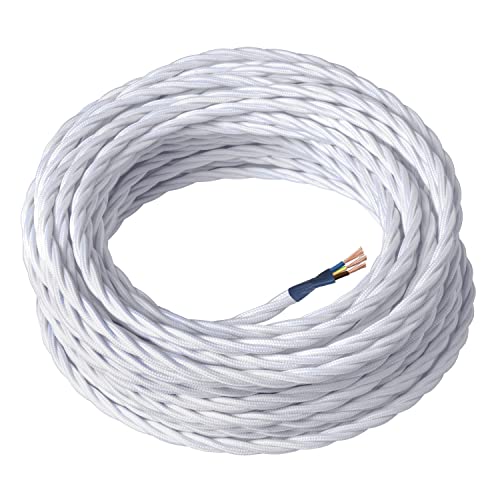 Amarcords - Textilkabel für Lampen WEISS, geflochten, Seide, 10 Meter, mit Erdung 3x0,75 - Stoffkabel mit farbigem vintage Stoff überzogen für Kronleuchter, Wandlampen und Lampenschirme Amarcords - Textilkabel für Lampen WEISS, geflochten, Seide, 10 Meter, mit Erdung 3x0,75 - Stoffkabel mit farbigem vintage Stoff überzogen für Kronleuchter, Wandlampen und Lampenschirme von AMARCORDS