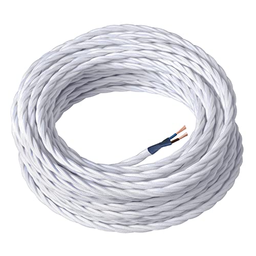 Amarcords - Textilkabel für Lampen WEISS, geflochten, Seide, 3 Meter, mit 2 Leiter 2x0,75 - Stoffkabel mit farbigem vintage Stoff überzogen für Kronleuchter, Wandlampen und Lampenschirme Amarcords - Textilkabel für Lampen WEISS, geflochten, Seide, 3 Meter, mit 2 Leiter 2x0,75 - Stoffkabel mit farbigem vintage Stoff überzogen für Kronleuchter, Wandlampen und Lampenschirme von AMARCORDS
