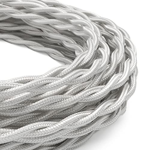 Amarcords - Textilkabel für Lampen WEISS, geflochten, Seide, 5 Meter, mit 2 Leiter 2x0,75 - Stoffkabel mit farbigem vintage Stoff überzogen für Kronleuchter, Wandlampen und Lampenschirme Amarcords - Textilkabel für Lampen WEISS, geflochten, Seide, 5 Meter, mit 2 Leiter 2x0,75 - Stoffkabel mit farbigem vintage Stoff überzogen für Kronleuchter, Wandlampen und Lampenschirme von AMARCORDS