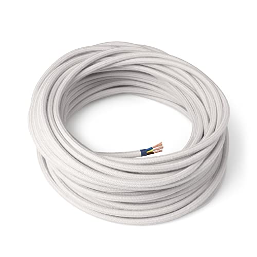 Amarcords - Elektrisches Textilkabel, Farbe: Weiß, rund, Baumwolle, 1 Meter, geerdet, 3 x 0,75 mm - Mit farbigem Vintage-Stoff überzogenes Kabel für Lampen, Kronleuchter, Wandleuchten und Nachttischlampen Amarcords - Elektrisches Textilkabel, Farbe: Weiß, rund, Baumwolle, 1 Meter, geerdet, 3 x 0,75 mm - Mit farbigem Vintage-Stoff überzogenes Kabel für Lampen, Kronleuchter, Wandleuchten und Nachttischlampen von AMARCORDS