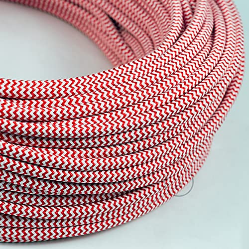 Amarcords - Textilkabel für Lampen WEISS-ROTES ZICKZACK, rund, Seide, 30 Meter, mit Erdung 3x0,75 - Stoffkabel mit farbigem vintage Stoff überzogen für Kronleuchter, Wandlampen und Lampenschirme Amarcords - Textilkabel für Lampen WEISS-ROTES ZICKZACK, rund, Seide, 30 Meter, mit Erdung 3x0,75 - Stoffkabel mit farbigem vintage Stoff überzogen für Kronleuchter, Wandlampen und Lampenschirme von AMARCORDS