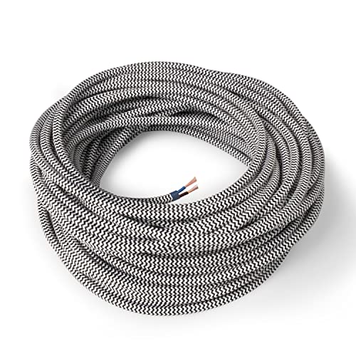 Amarcords - Textilkabel für Lampen WEISS-SCHWARZ ZIG-ZAG, rund, Seide, 5 Meter, mit Erdung 3x0,75 - Stoffkabel mit farbigem vintage Stoff überzogen für Kronleuchter, Wandlampen und Lampenschirme Amarcords - Textilkabel für Lampen WEISS-SCHWARZ ZIG-ZAG, rund, Seide, 5 Meter, mit Erdung 3x0,75 - Stoffkabel mit farbigem vintage Stoff überzogen für Kronleuchter, Wandlampen und Lampenschirme von AMARCORDS