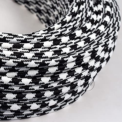 Amarcords - Textilkabel für Lampen WEISS-SCHWARZES EISEN, rund, Seide, 10 Meter, mit 2 Leiter 2x0,75 - Stoffkabel mit farbigem vintage Stoff überzogen für Kronleuchter, Wandlampen und Lampenschirme Amarcords - Textilkabel für Lampen WEISS-SCHWARZES EISEN, rund, Seide, 10 Meter, mit 2 Leiter 2x0,75 - Stoffkabel mit farbigem vintage Stoff überzogen für Kronleuchter, Wandlampen und Lampenschirme von AMARCORDS