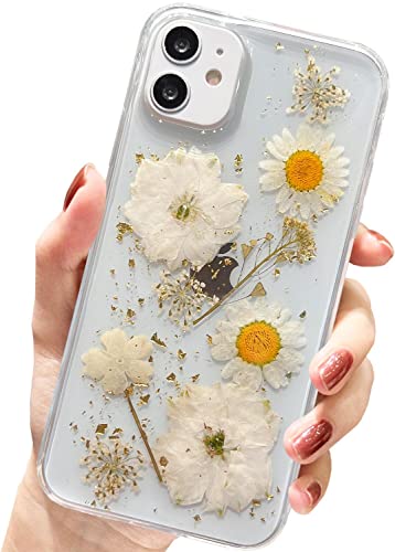 AMART für iPhone 11 Hülle Blumen, Durchsichtig Echte Getrocknete Blumen HandyHülle Klare Glitzer Design Weich Silikon Frauen Mädchen Schutzhülle für iPhone 11(Goldene Blume) von AMART