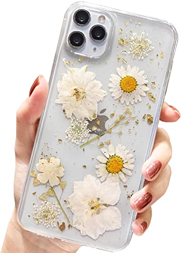 AMART für iPhone 11 Pro Max Hülle Blumen, Durchsichtig Echte Getrocknete Blumen HandyHülle Klare Glitzer Aesthetic Weich Silikon Schutzhülle für iPhone 11 Pro Max(6,5"NUR)(Goldene Blume) von AMART