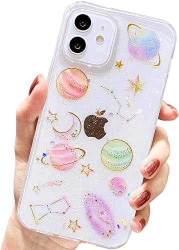 AMART für iPhone 12/iPhone 12 Pro Hülle Glitzer, Durchsichtig Planet Stern Universum Design Klare Transparente HandyHülle mit Space Motiv Weich TPU Silikon Schutzhülle für iPhone 12/12 Pro (Planet) von AMART