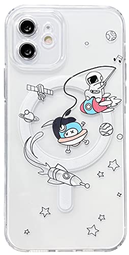 AMART für iPhone 12 Hülle [mit MagSafe], Durchsichtig HandyHülle mit Astronaut Planet Stern Muster Hülle Transparent Klar Ultra Dünn Weich TPU mit Motiv Stoßfeste Schutzhülle für iPhone 12(Fishing) von AMART