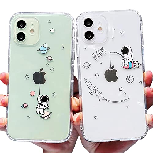 AMART für iPhone 12 Mini Hülle, 2Pack Durchsichtig HandyHülle mit Astronaut Planet Stern Muster Hülle Transparent Klar Silikon Ultra Dünn Weich TPU Motiv Stoßfeste Schutzhülle für 12 Mini (5,4") NUR von AMART