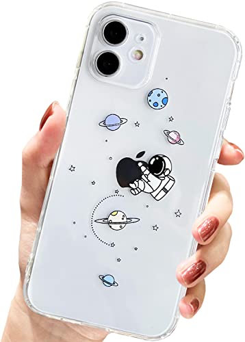AMART für iPhone 12 Mini Hülle,Durchsichtig HandyHülle mit Astronaut Planet Stern Muster Hülle Transparent Klar Ultra Dünn (Embrace) Weich Silikon Stoßfeste mit Motiv Schutzhülle für iPhone 12 Mini von AMART