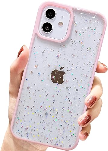 AMART für iPhone 12 Mini Hülle Glitzer, Durchsichtig Handyhülle mit Glitzer Bling Stern Design,Transparent Weich TPU Frauen Mädchen Stoßfest Schutzhülle für iPhone 12 Mini(Rose) von AMART