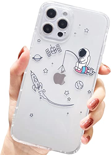AMART für iPhone 12 Pro Hülle,Durchsichtig HandyHülle mit Astronaut Planet Stern Muster Hülle Transparent Klar Ultra Dünn Weich Silikon Stoßfeste mit Motiv Schutzhülle für iPhone 12 Pro(Fishing) von AMART