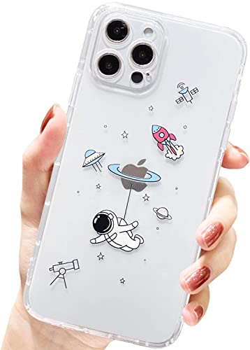 AMART für iPhone 12 Pro Hülle,Durchsichtig HandyHülle mit Astronaut Planet Stern Muster Hülle Transparent Klar Ultra Dünn Weich Silikon Stoßfeste mit Motiv Schutzhülle für iPhone 12 Pro(Flying) von AMART