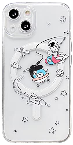AMART für iPhone 13 Hülle [mit MagSafe], Durchsichtig HandyHülle mit Astronaut Planet Stern Muster Hülle Transparent Klar Ultra Dünn Weich TPU mit Motiv Stoßfeste Schutzhülle für iPhone 13 (Fishing) von AMART