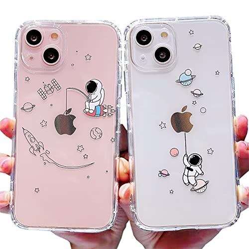 AMART für iPhone 13 Mini Hülle, 2Pack Durchsichtig HandyHülle mit Astronaut Planet Stern Muster Hülle Transparent Klar Silikon Ultra Dünn Weich TPU Motiv Stoßfeste Schutzhülle für 13 Mini (5,4") NUR von AMART