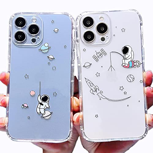 AMART für iPhone 13 Pro Max Hülle, 2Pack Durchsichtig HandyHülle mit Astronaut Planet Muster Hülle Silikon Weich TPU Motiv Schutzhülle für iPhone 13 Pro Max (6,7") NUR von AMART