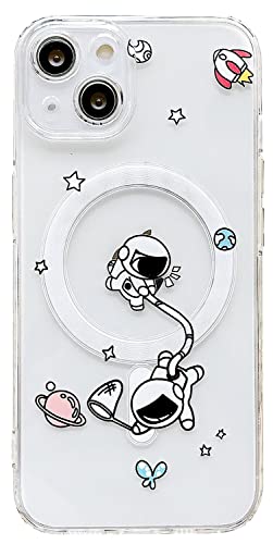 AMART für iPhone 14 Hülle [mit MagSafe], Durchsichtig HandyHülle mit Astronaut Planet Stern Muster Hülle Transparent Klar Ultra Dünn Weich TPU mit Motiv Stoßfeste Schutzhülle für iPhone 14(Happy) von AMART